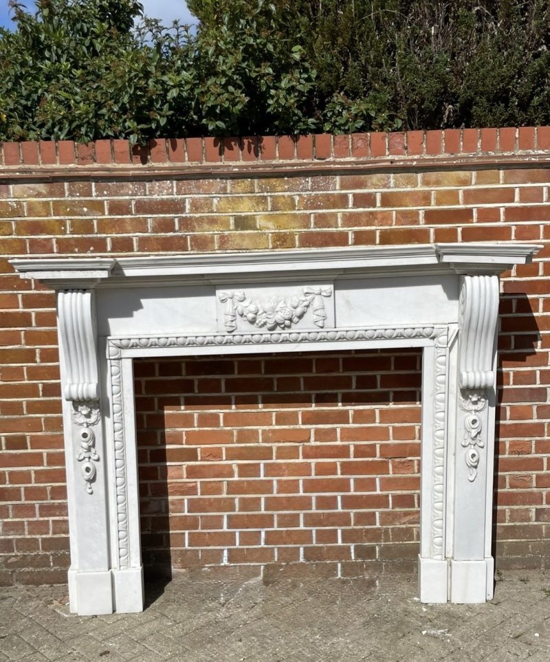 Fine Pair of Large Antique Edwardian Quality Carved White Marble Fireplaces